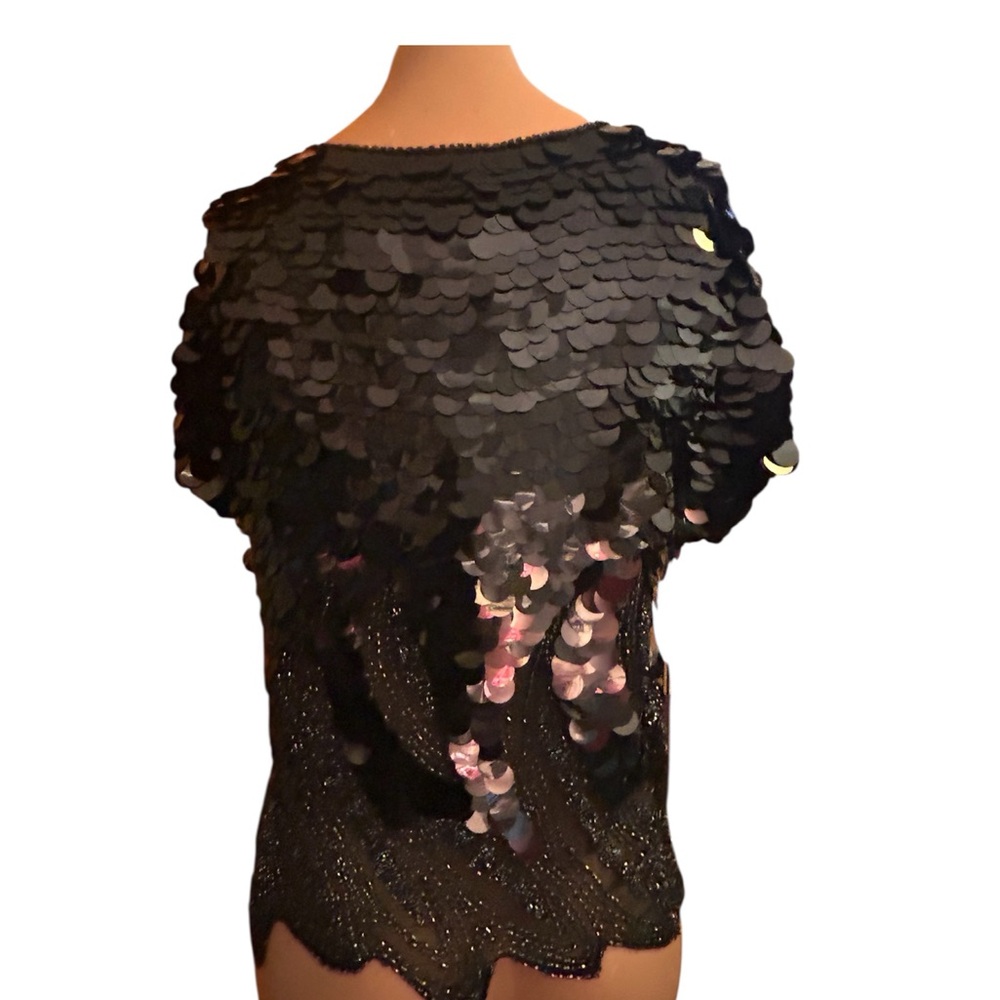 Oleg Cassini Vintage Black Sequin and Beaded Top